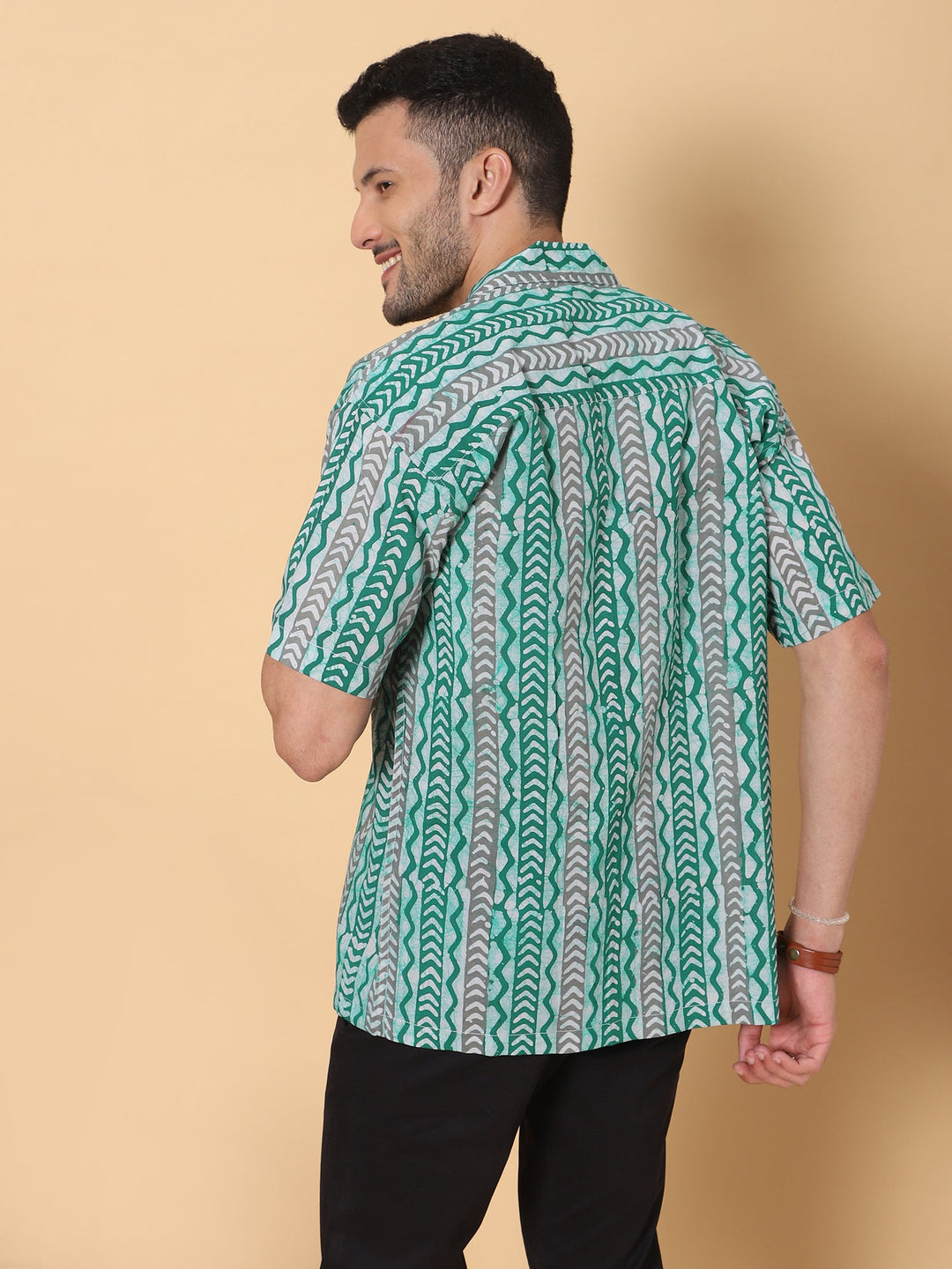 Sagebrush Ajrakh Batik Print Cotton Shirt in Green