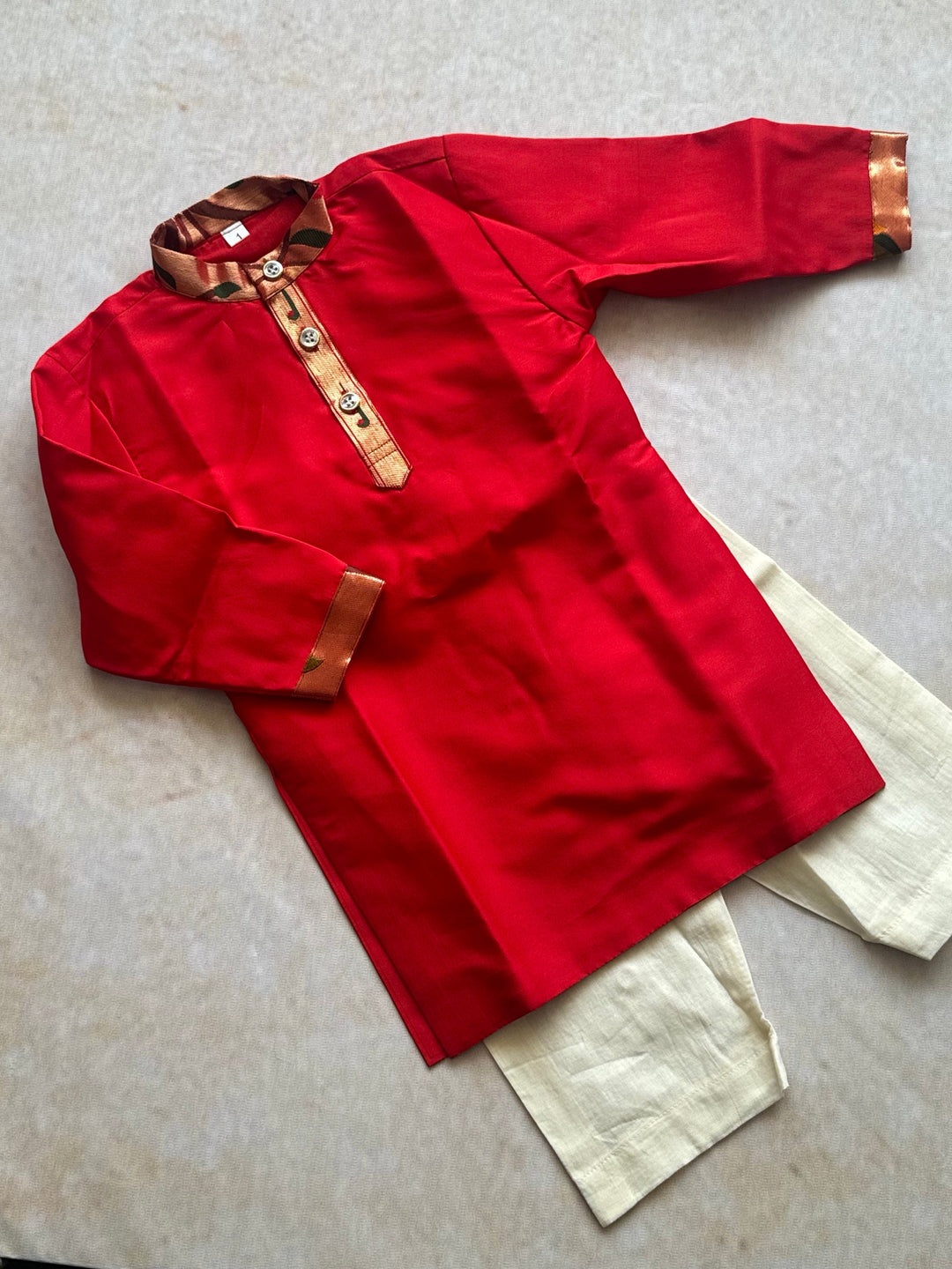 Crimson Boys Kurta Set - Onam Edit Express | SHOBITAM
