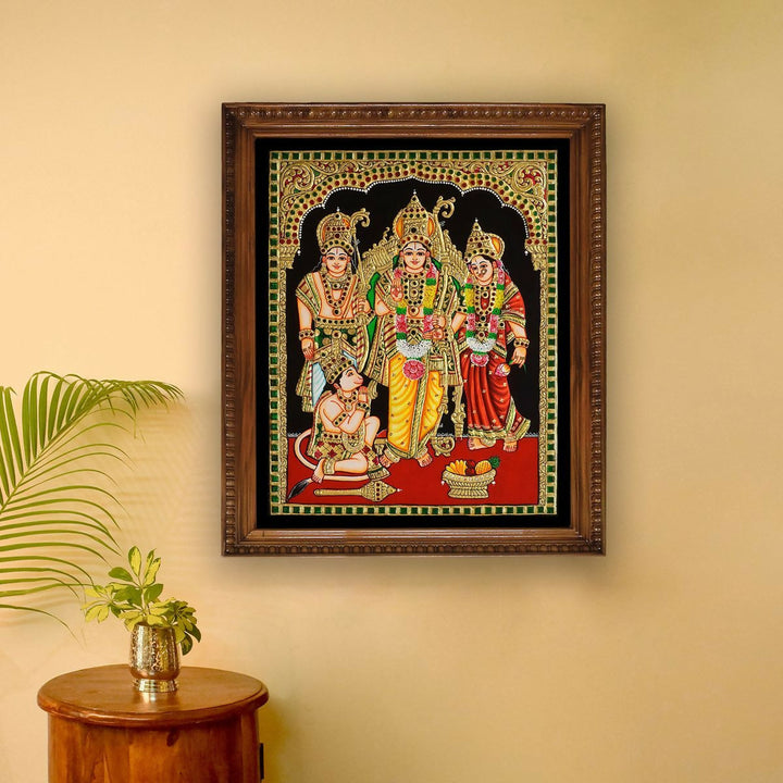 12*15 Authentic TANJORE PAINTING KODANDARAMA With 22 Ct gold Foil and Jaipur Gemstones,Unframed | SHOBITAM