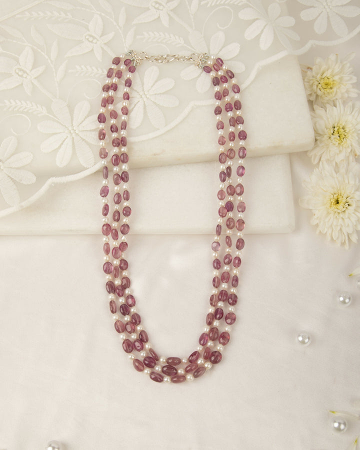 The Duchess Rose- Natural Ruby & Pearl Mala | SHOBITAM