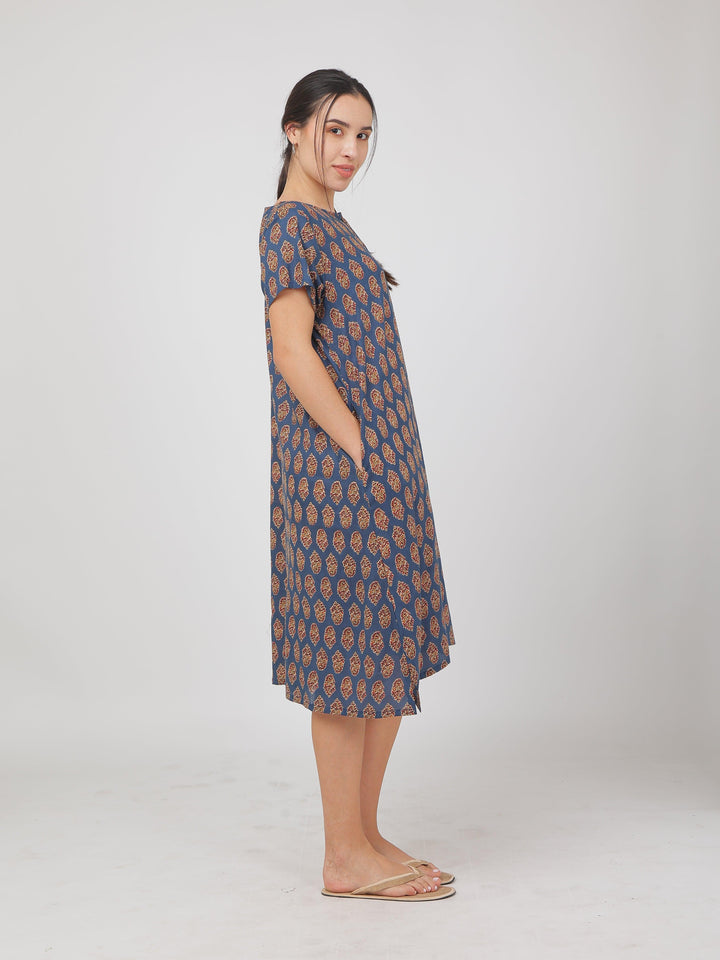 Jaipuri Blue Cotton Dress for Women | SHOBITAM