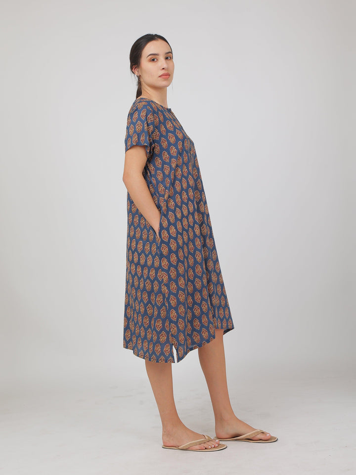 Jaipuri Blue Cotton Dress for Women | SHOBITAM