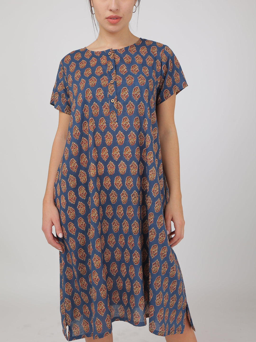 Jaipuri Blue Cotton Dress for Women | SHOBITAM