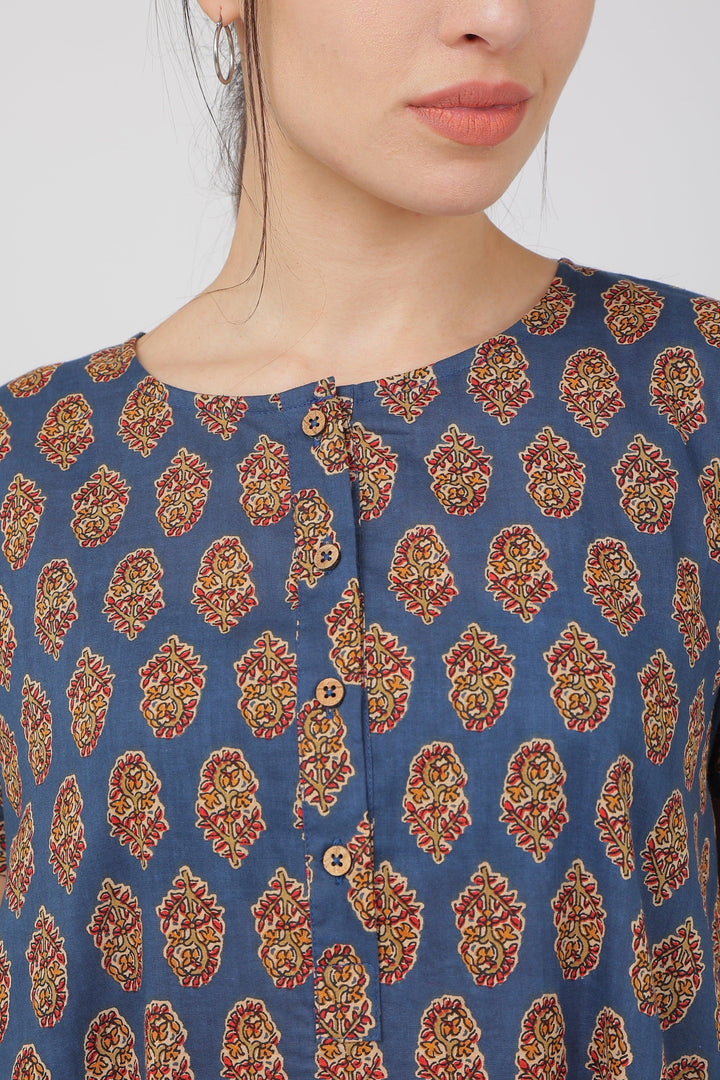 Jaipuri Blue Cotton Dress for Women | SHOBITAM