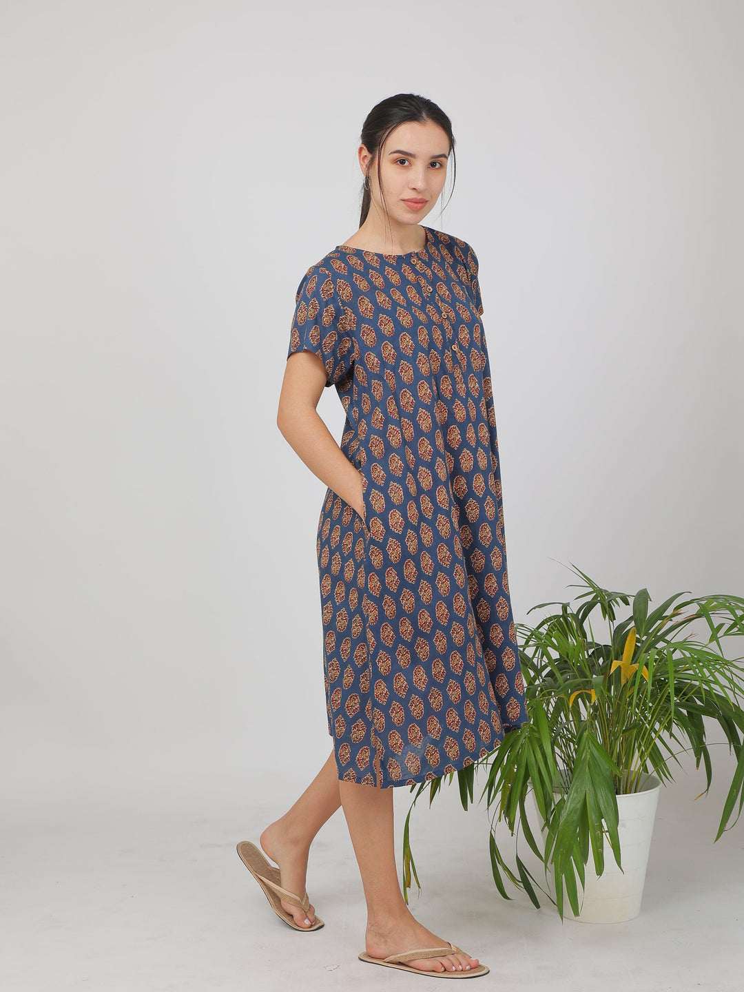Jaipuri Blue Cotton Dress for Women | SHOBITAM
