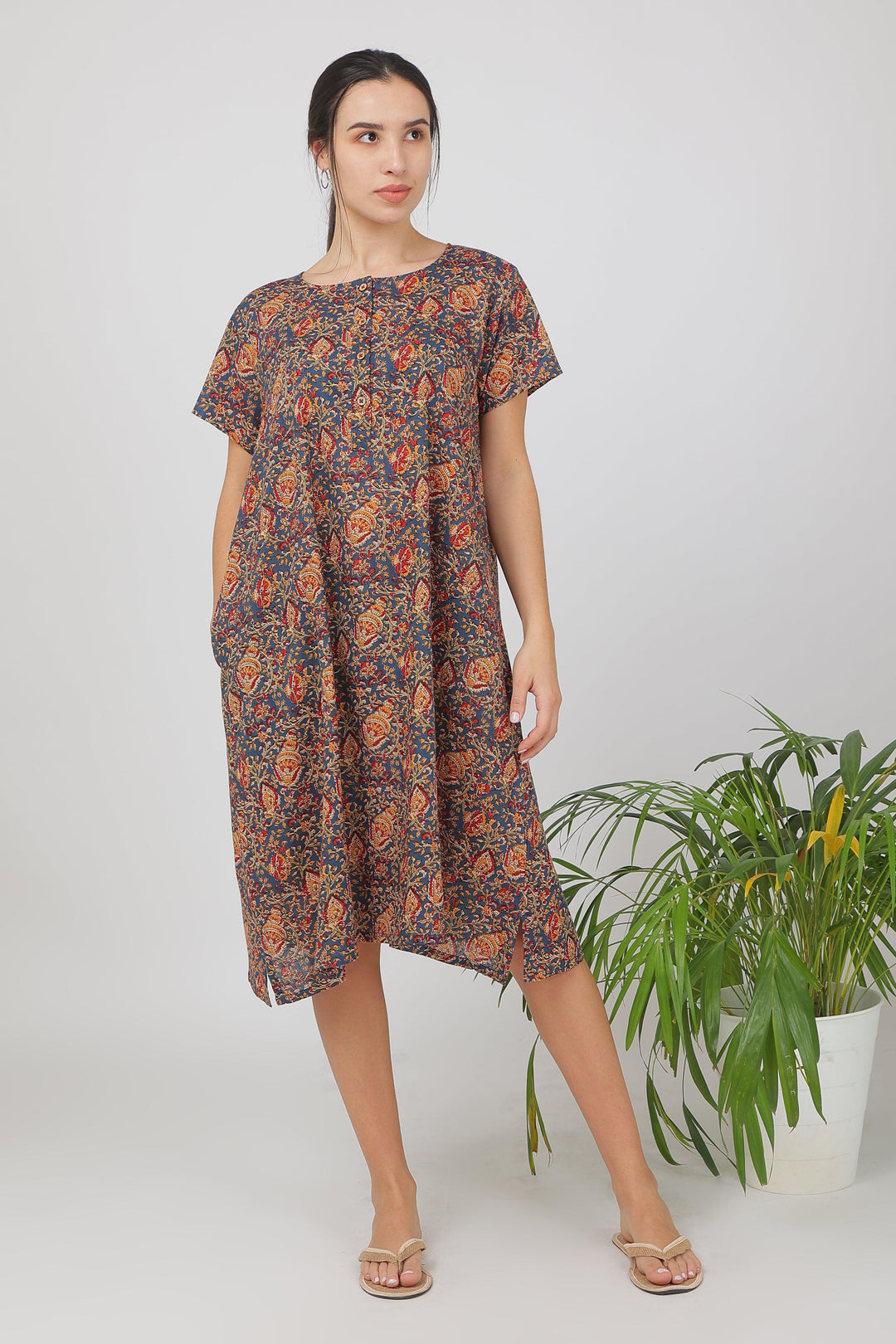 Jaipuri Blue Cotton Dress for Women | SHOBITAM