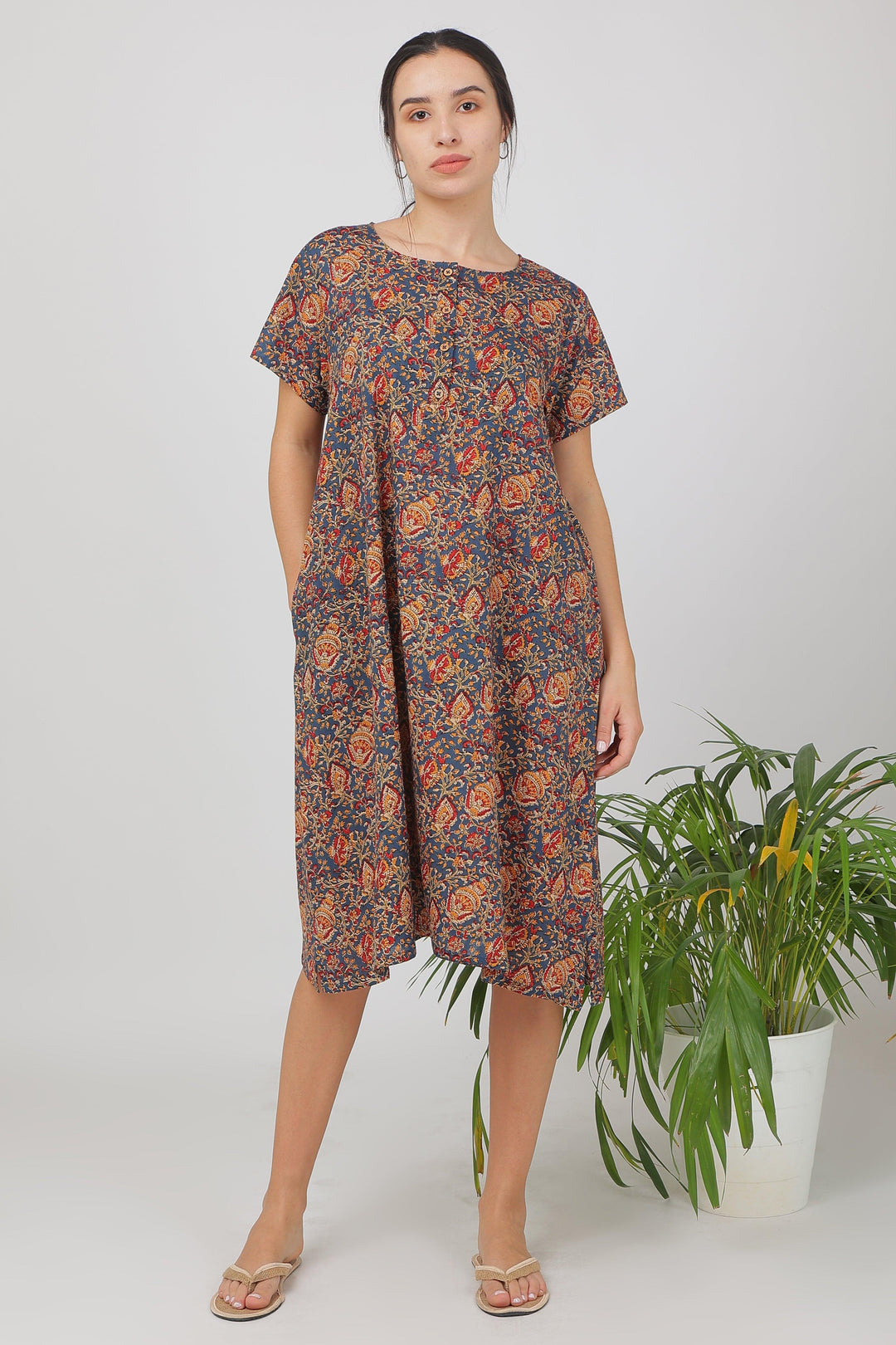 Jaipuri Blue Cotton Dress for Women | SHOBITAM