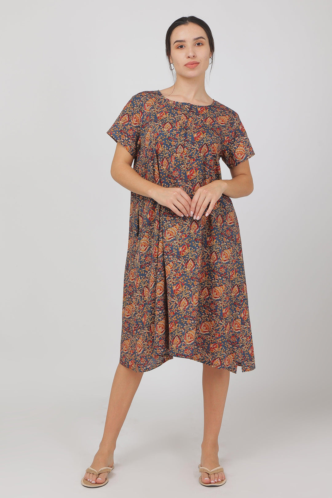 Jaipuri Blue Cotton Dress for Women | SHOBITAM