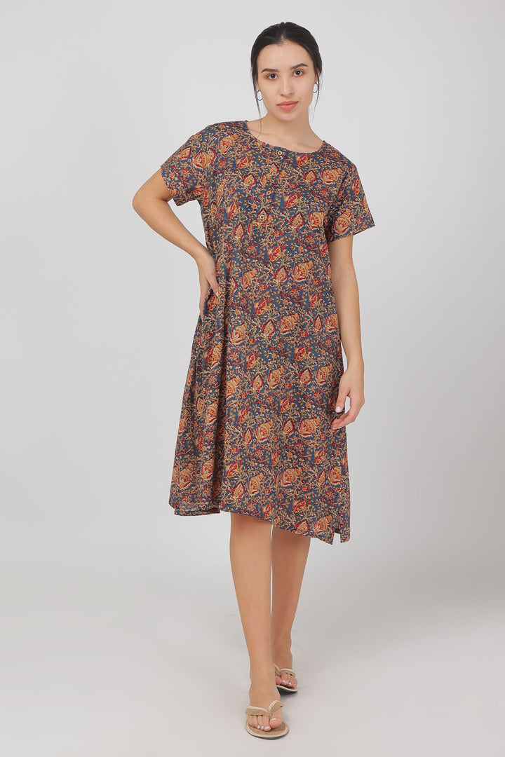 Jaipuri Blue Cotton Dress for Women | SHOBITAM