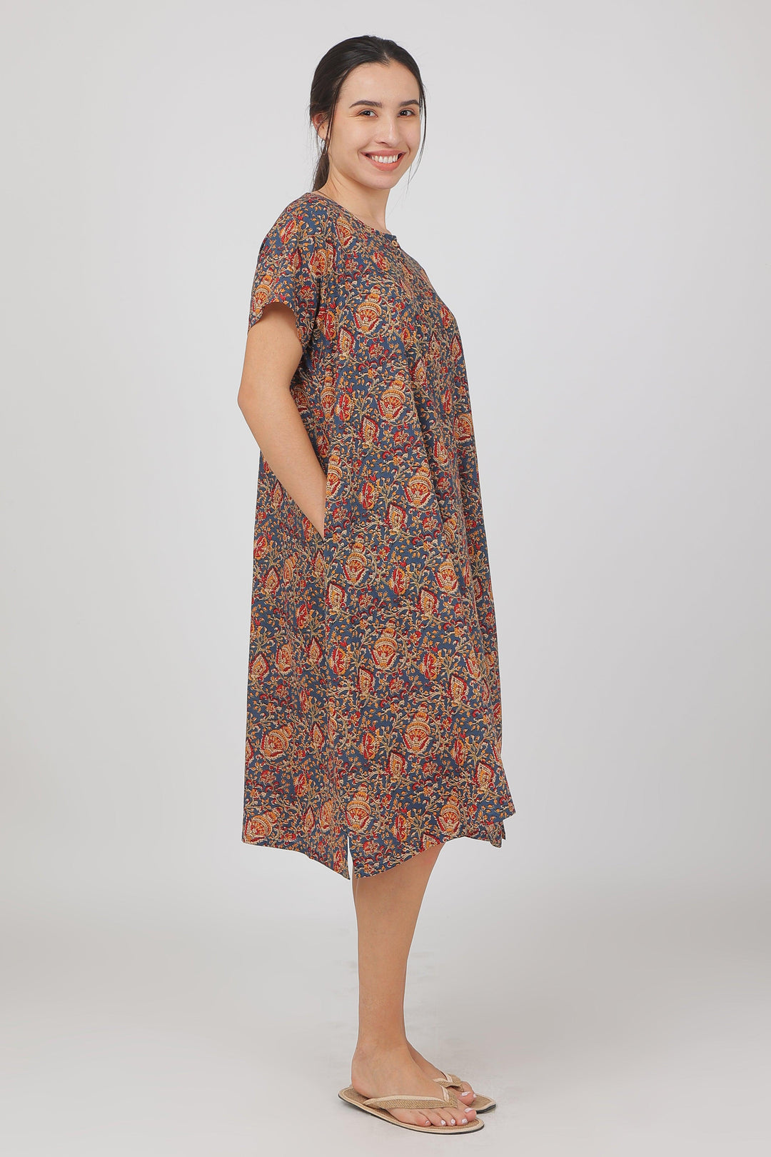 Jaipuri Blue Cotton Dress for Women | SHOBITAM