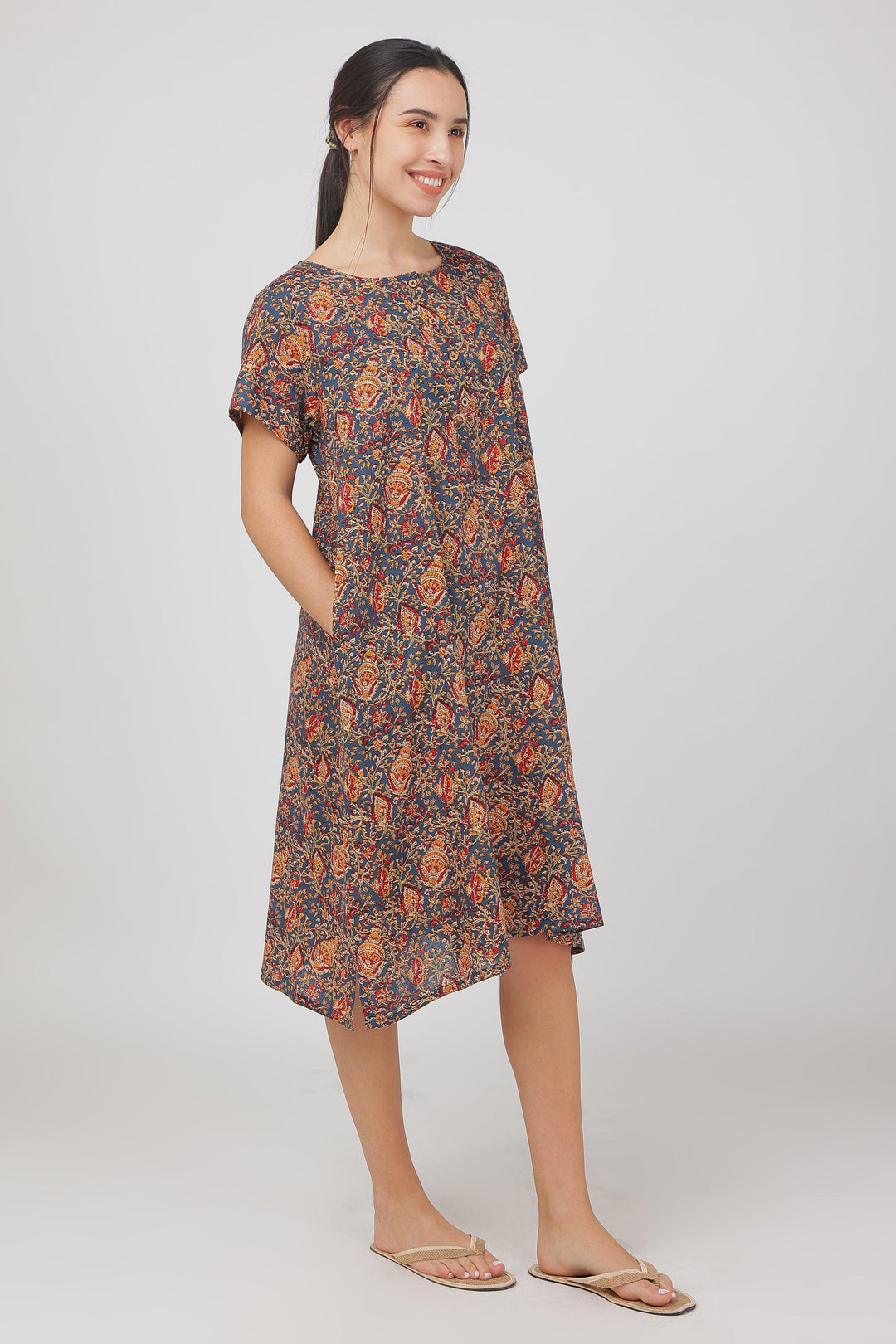 Jaipuri Blue Cotton Dress for Women | SHOBITAM