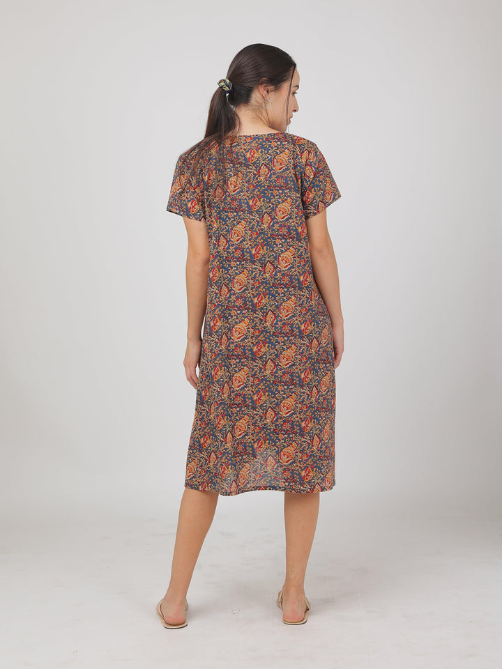 Jaipuri Blue Cotton Dress for Women | SHOBITAM