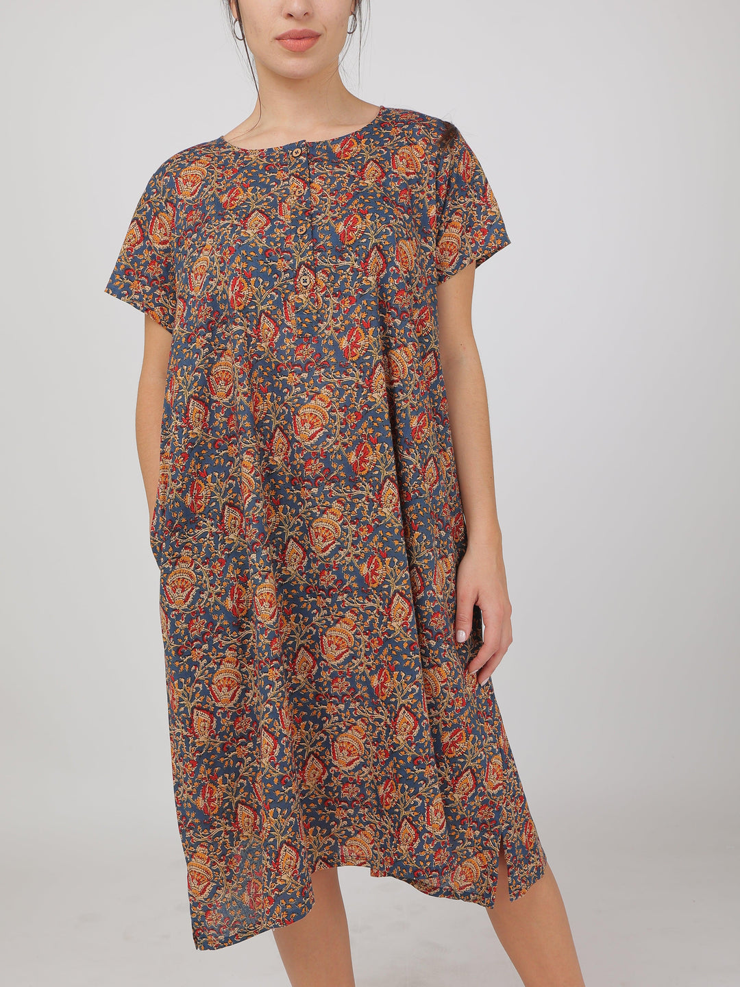 Jaipuri Blue Cotton Dress for Women | SHOBITAM
