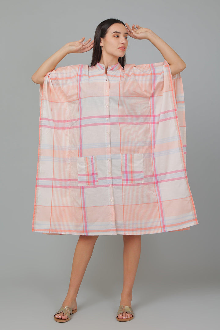 Rosa Peach Cotton Checks Kaftan | SHOBITAM