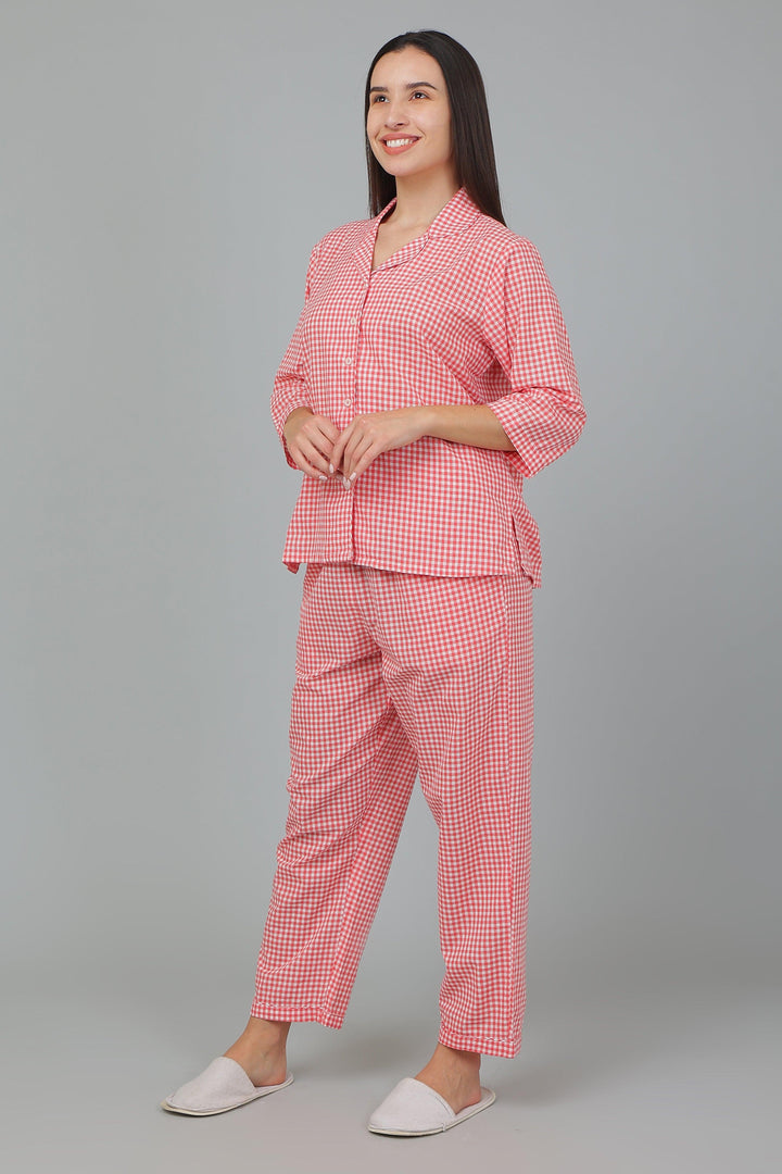 Spring Checks Cotton Night Suit Set