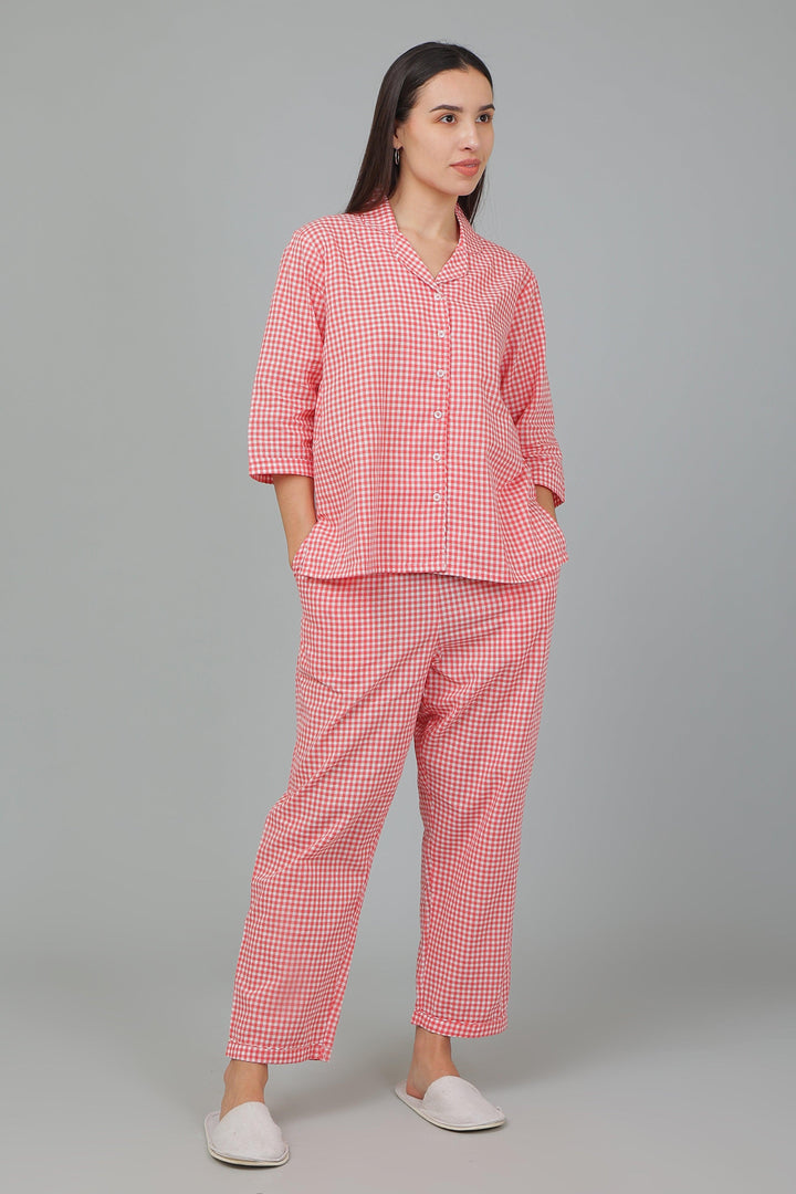 Spring Checks Cotton Night Suit Set