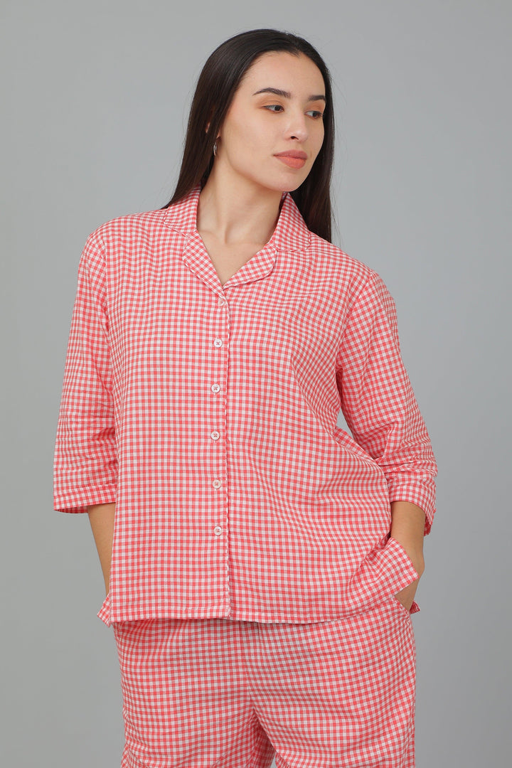 Spring Checks Cotton Night Suit Set