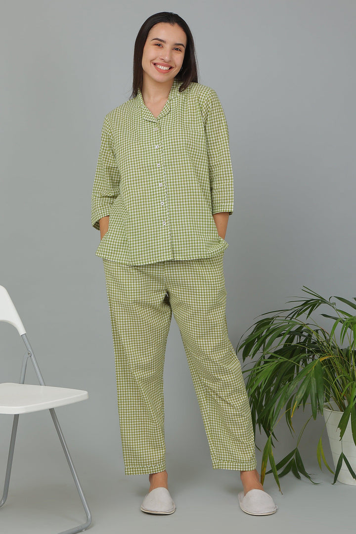 Spring Checks Cotton Night Suit Set