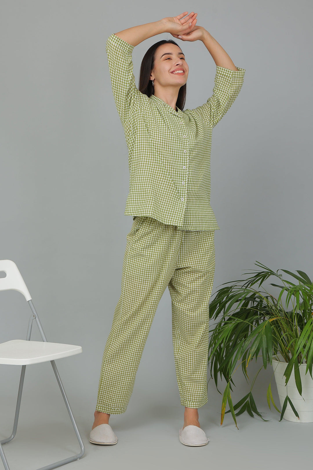 Spring Checks Cotton Night Suit Set