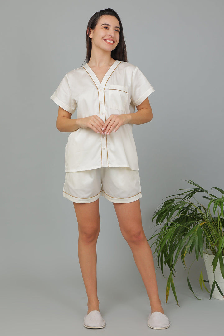 Solid Hue Pure Cotton Shorts Night Suit Set | SHOBITAM