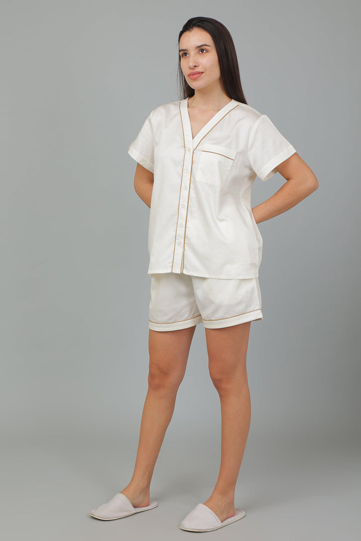 Solid Hue Pure Cotton Shorts Night Suit Set | SHOBITAM