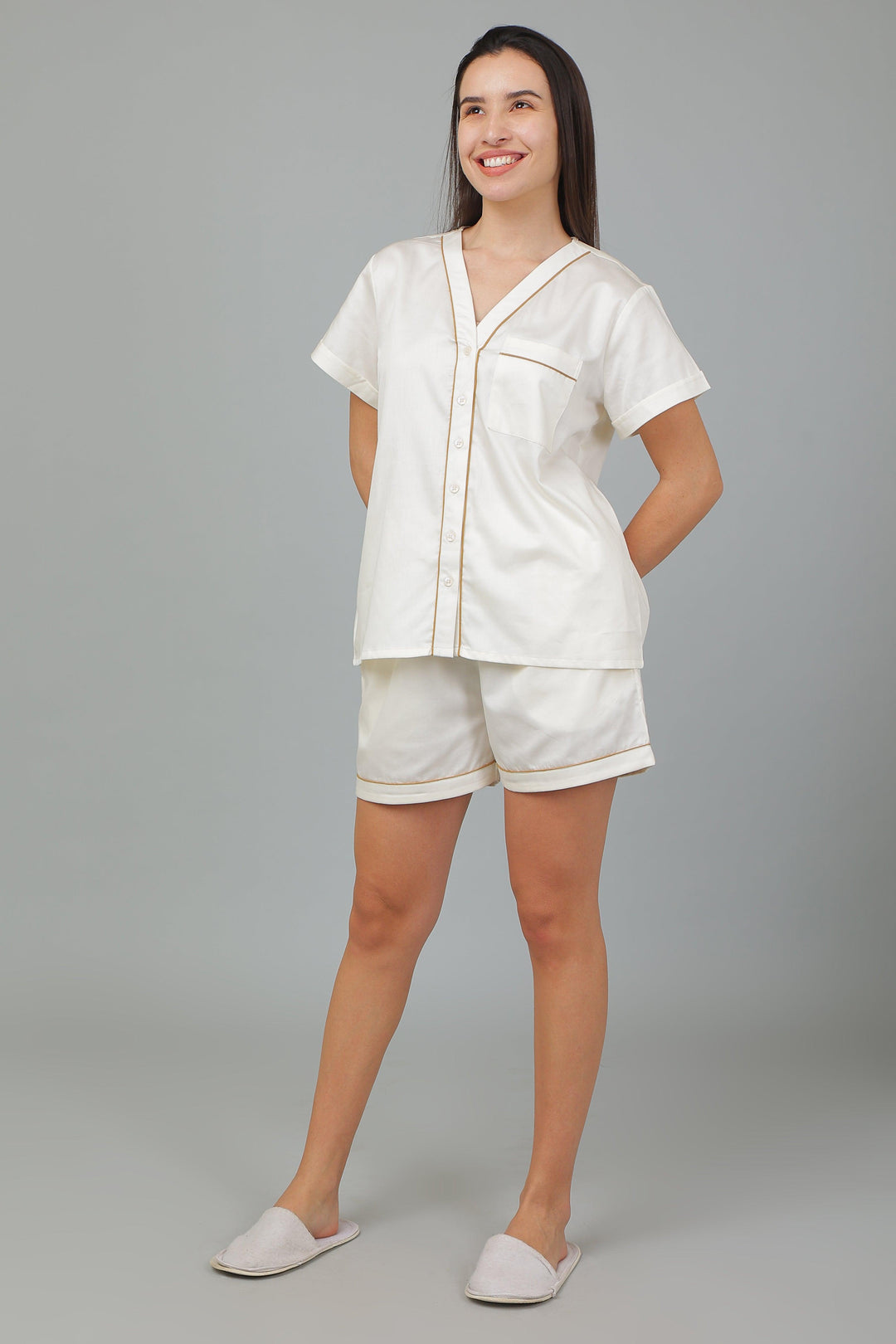 Solid Hue Pure Cotton Shorts Night Suit Set | SHOBITAM