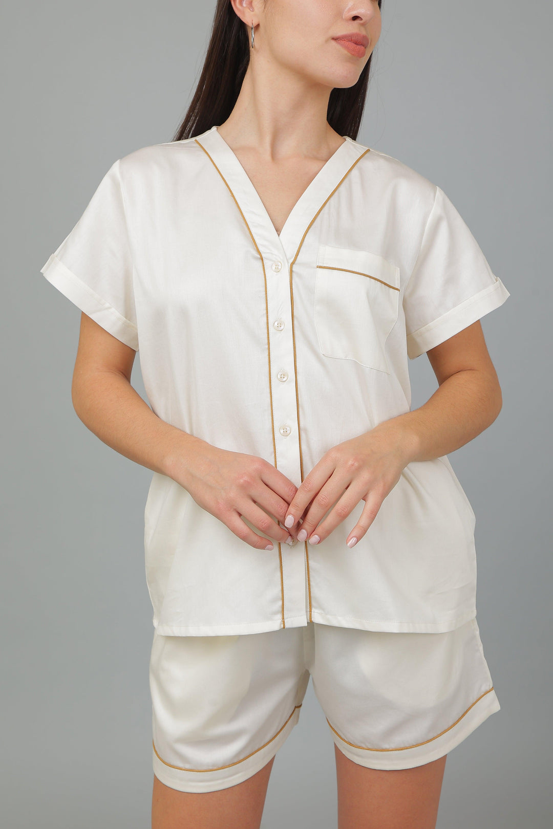 Solid Hue Pure Cotton Shorts Night Suit Set | SHOBITAM