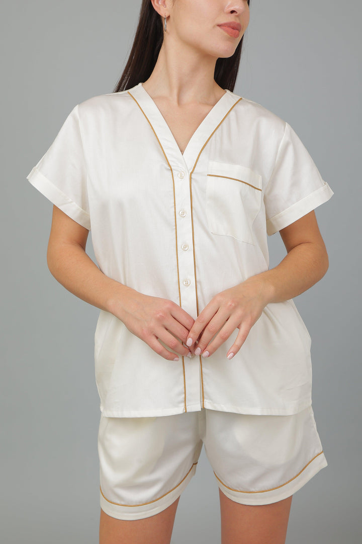 Solid Hue Pure Cotton Shorts Night Suit Set | SHOBITAM