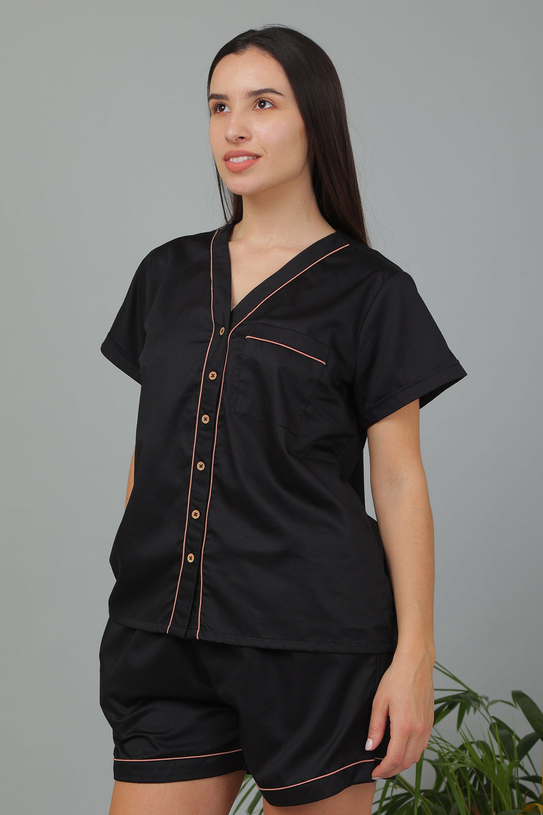 Solid Hue Pure Cotton Shorts Night Suit Set | SHOBITAM