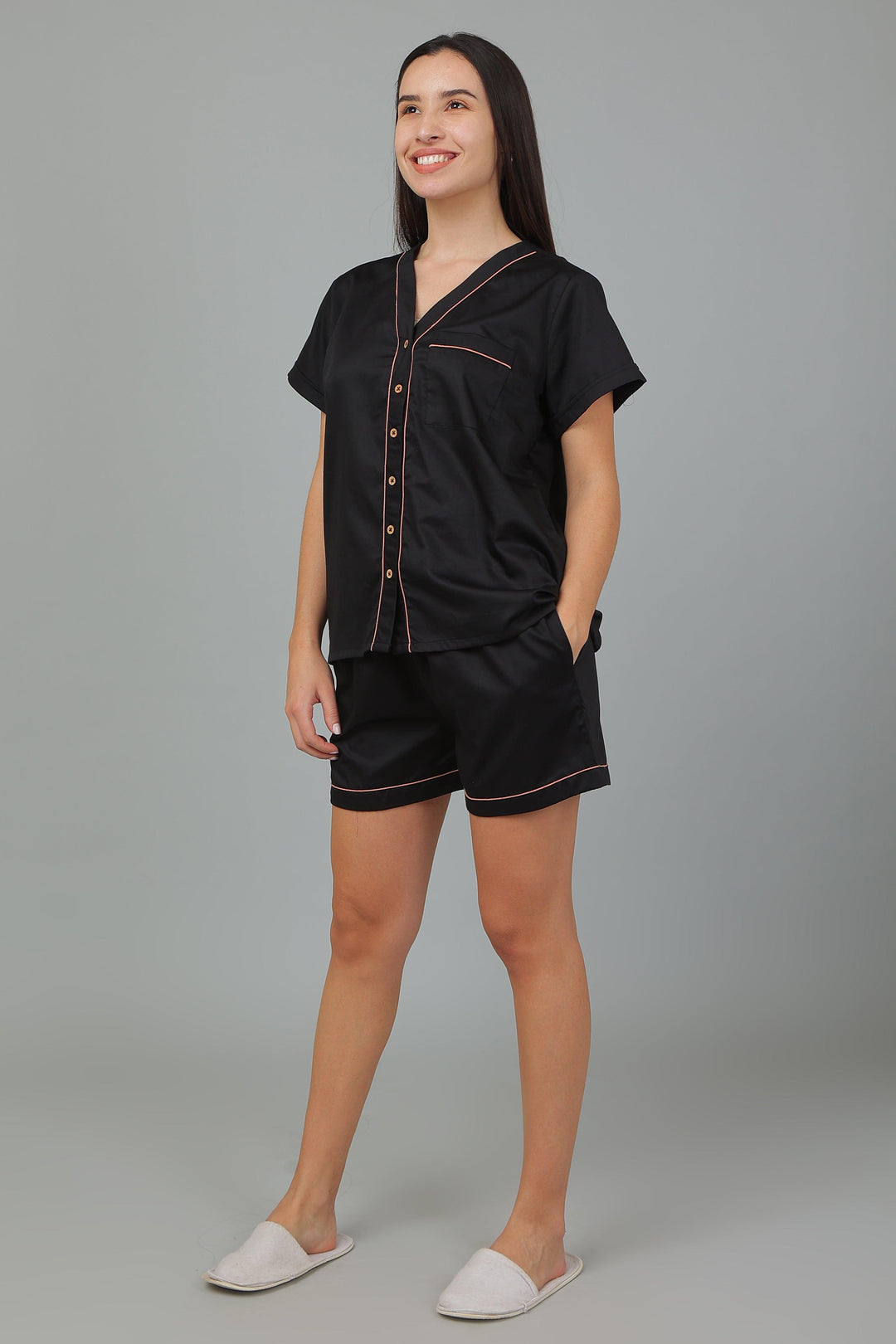 Solid Hue Pure Cotton Shorts Night Suit Set | SHOBITAM