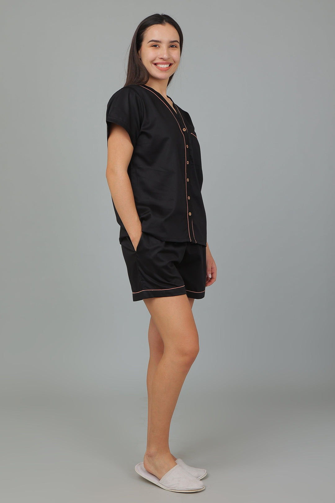 Solid Hue Pure Cotton Shorts Night Suit Set | SHOBITAM