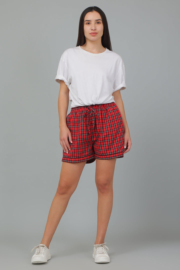 Brick Checks Cotton Loungewear Shorts | SHOBITAM