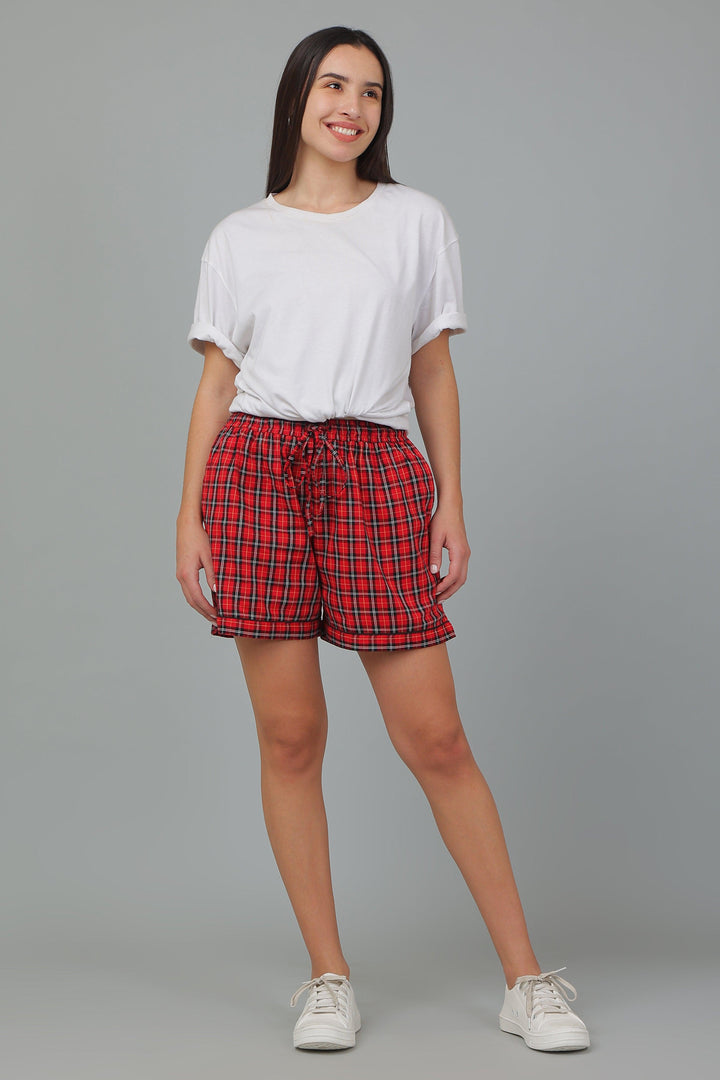 Brick Checks Cotton Loungewear Shorts | SHOBITAM