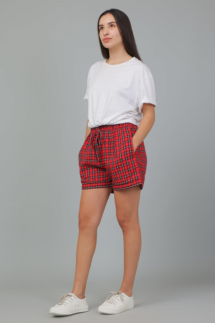 Brick Checks Cotton Loungewear Shorts | SHOBITAM