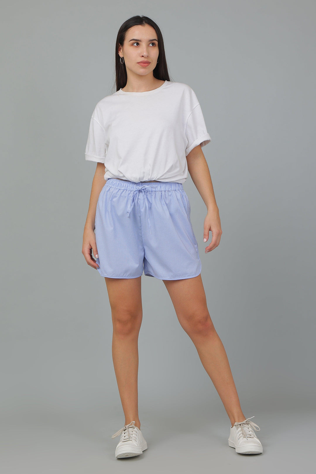 Amber Cotton Checks Shorts | SHOBITAM