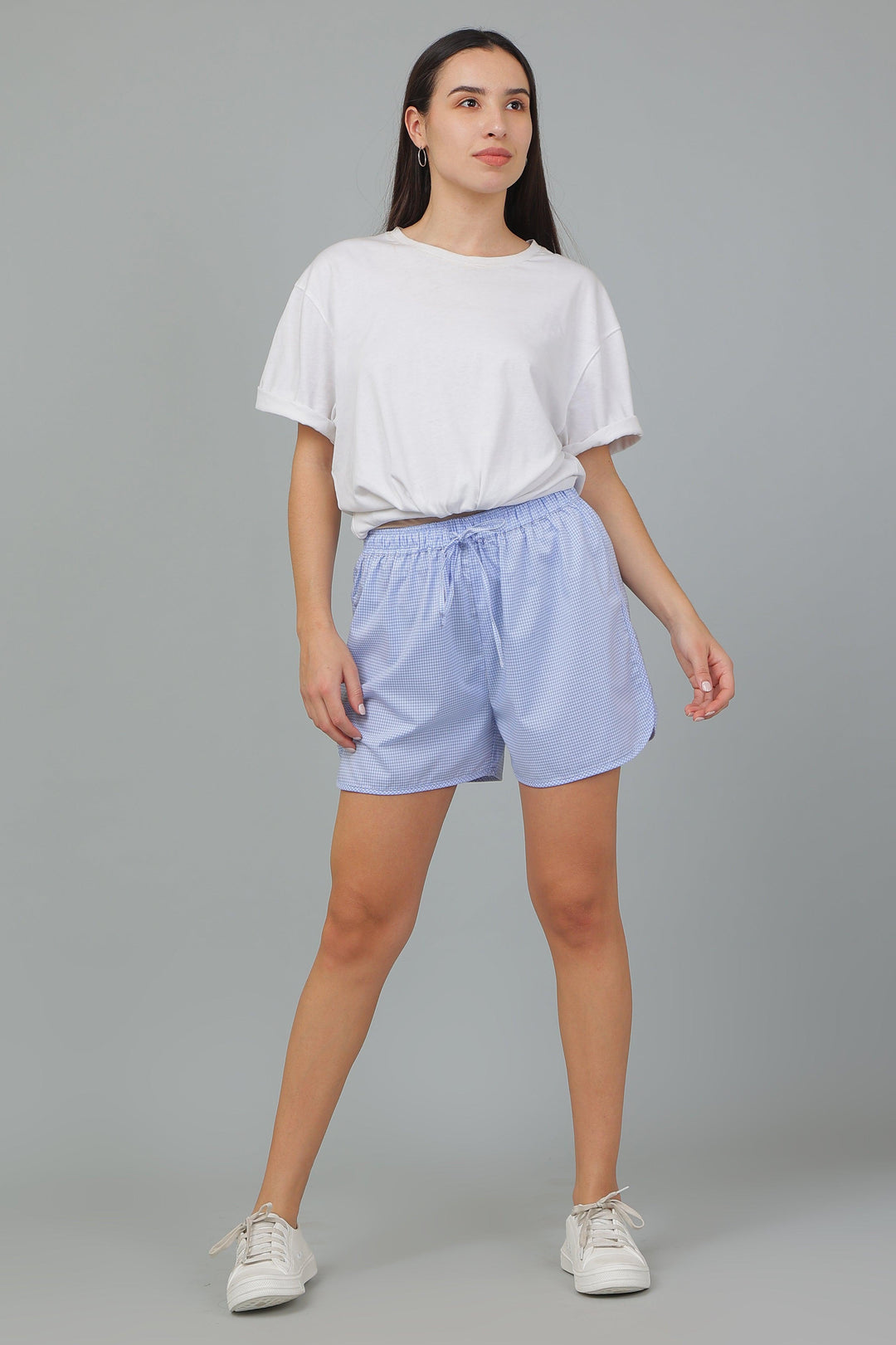 Amber Cotton Checks Shorts | SHOBITAM