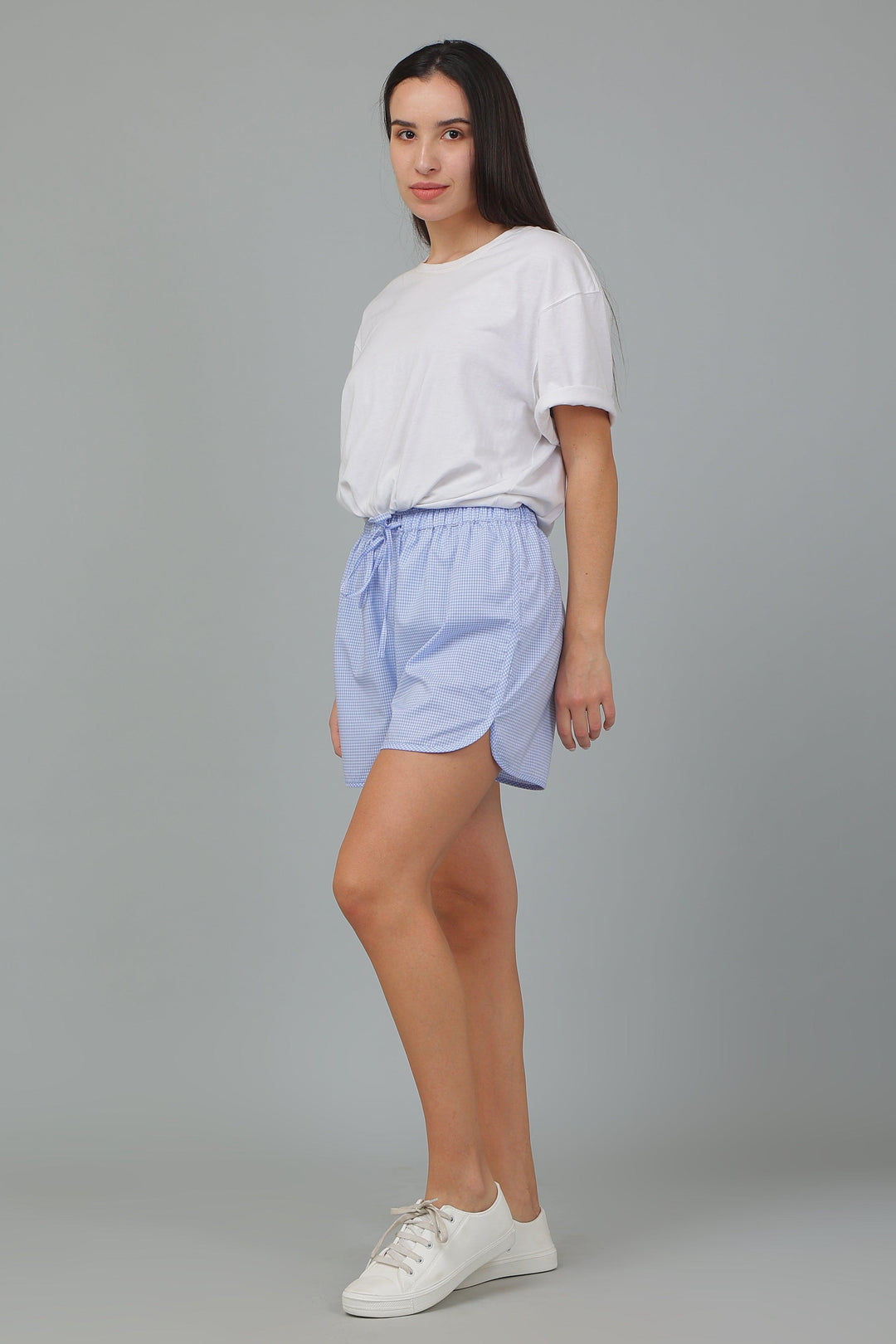 Amber Cotton Checks Shorts | SHOBITAM