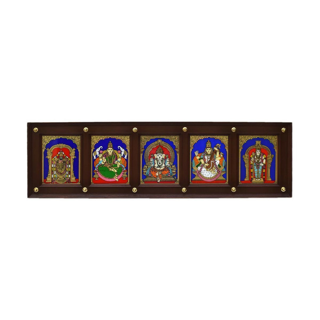 GLASS PAINTING BALAJI GAJALAKSHMI GANESHA SARASWATHI MURGAN WITH PANEL 14*47*2 | SHOBITAM