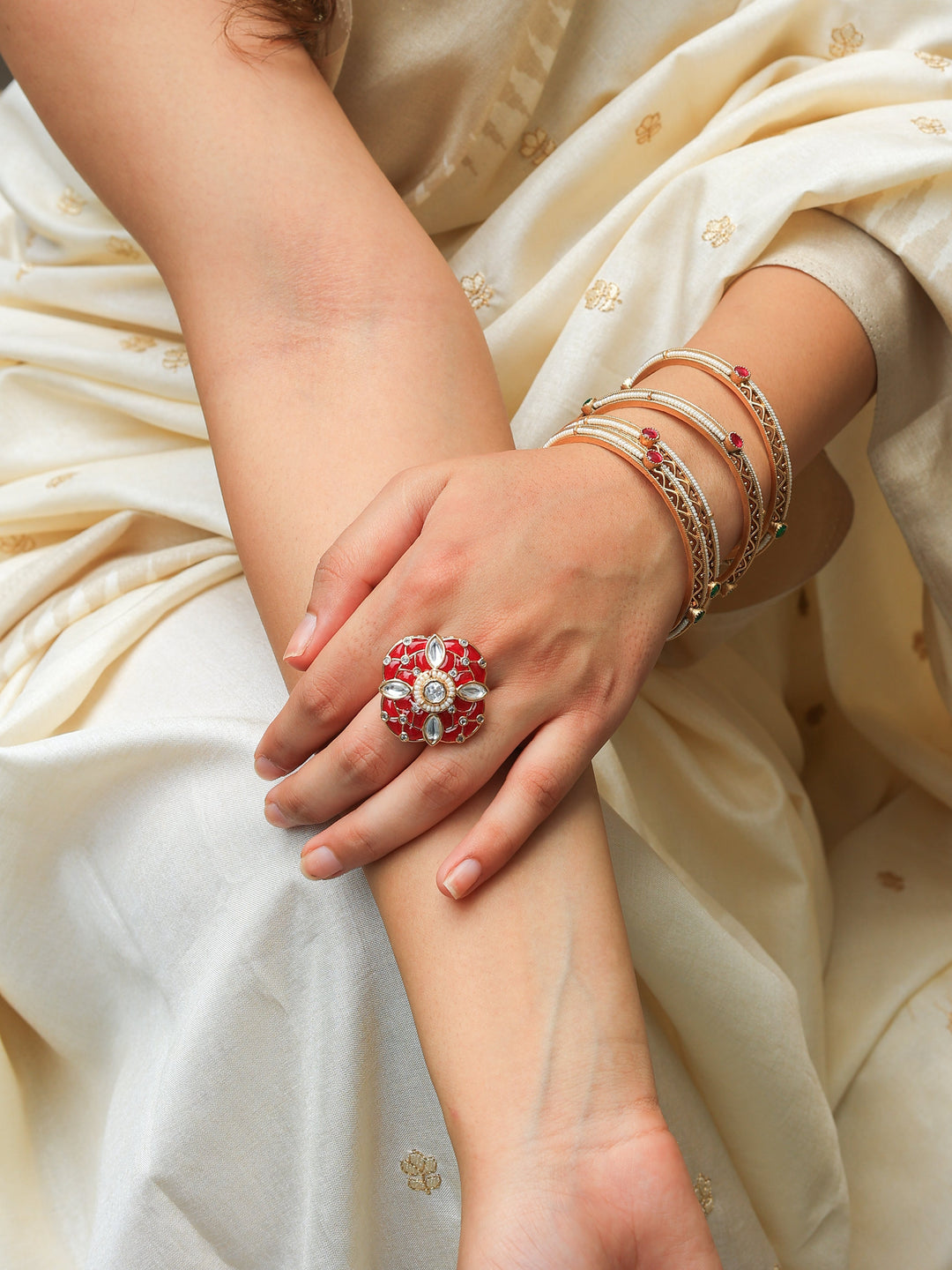 Ahana Timeless Elegance Tyaani kundan Ring | SHOBITAM
