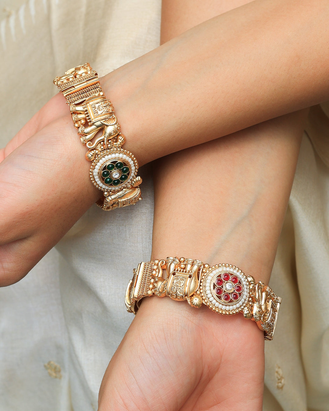 Kaya Elephant Design Matt Gold Bangles