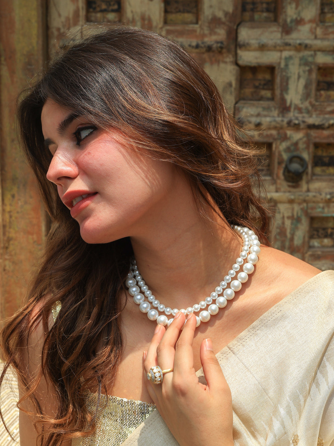 Kesar shell water pearls mala | SHOBITAM