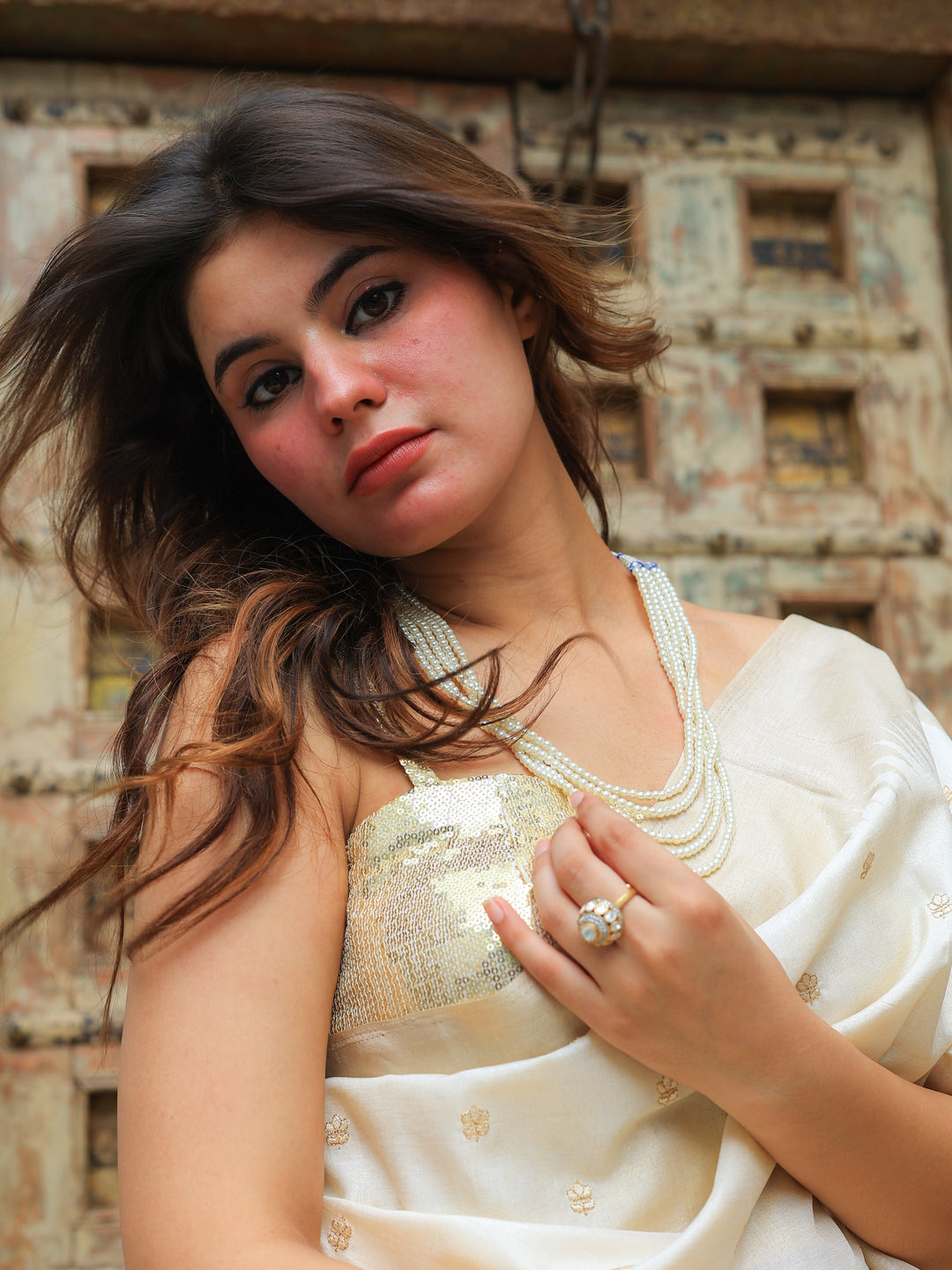 Kesar 5 line pearls Necklace | SHOBITAM