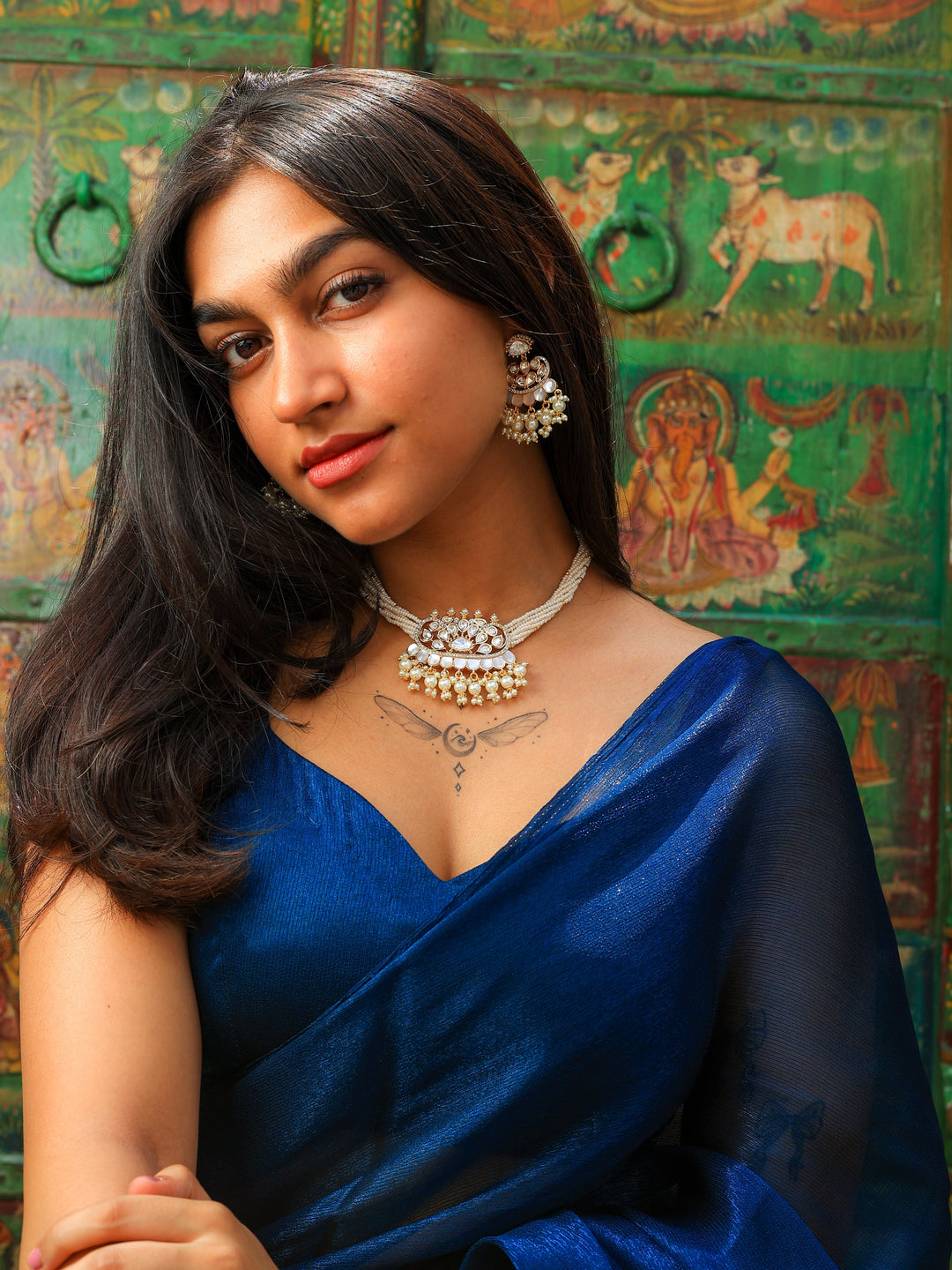 Roohani royal fusion tyaani kundan and mop choker set | SHOBITAM