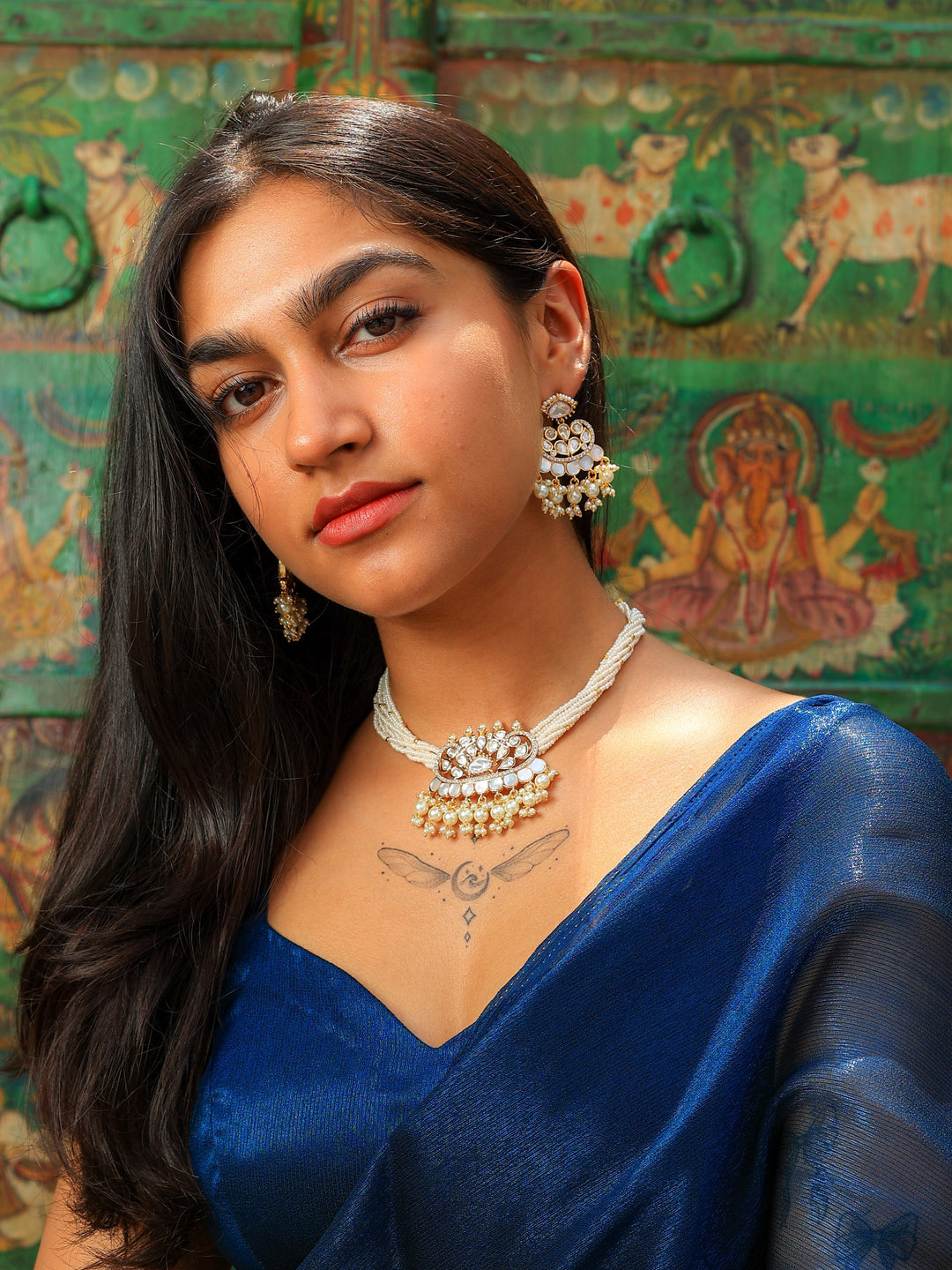 Roohani royal fusion tyaani kundan and mop choker set | SHOBITAM