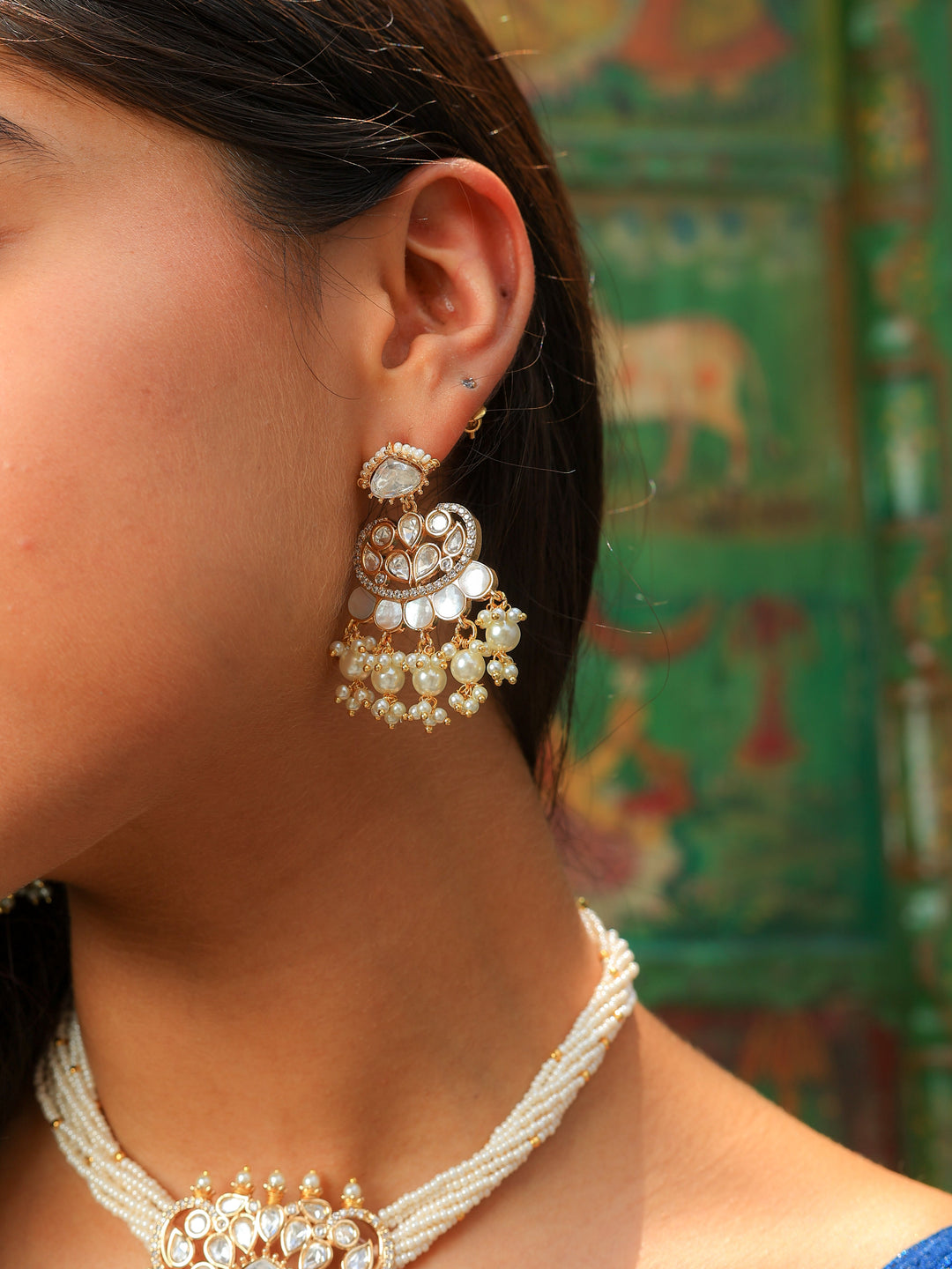 Roohani royal fusion tyaani kundan and mop choker set | SHOBITAM