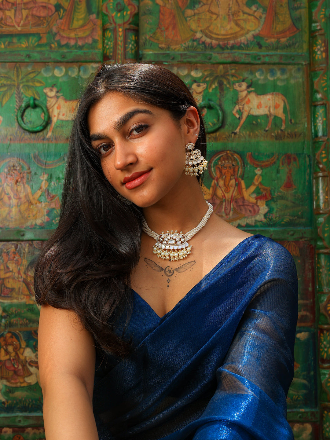 Roohani royal fusion tyaani kundan and mop choker set | SHOBITAM