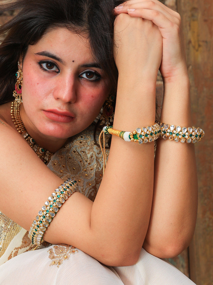 Padmani Leaf design Green Pochi and Bajuband set | SHOBITAM