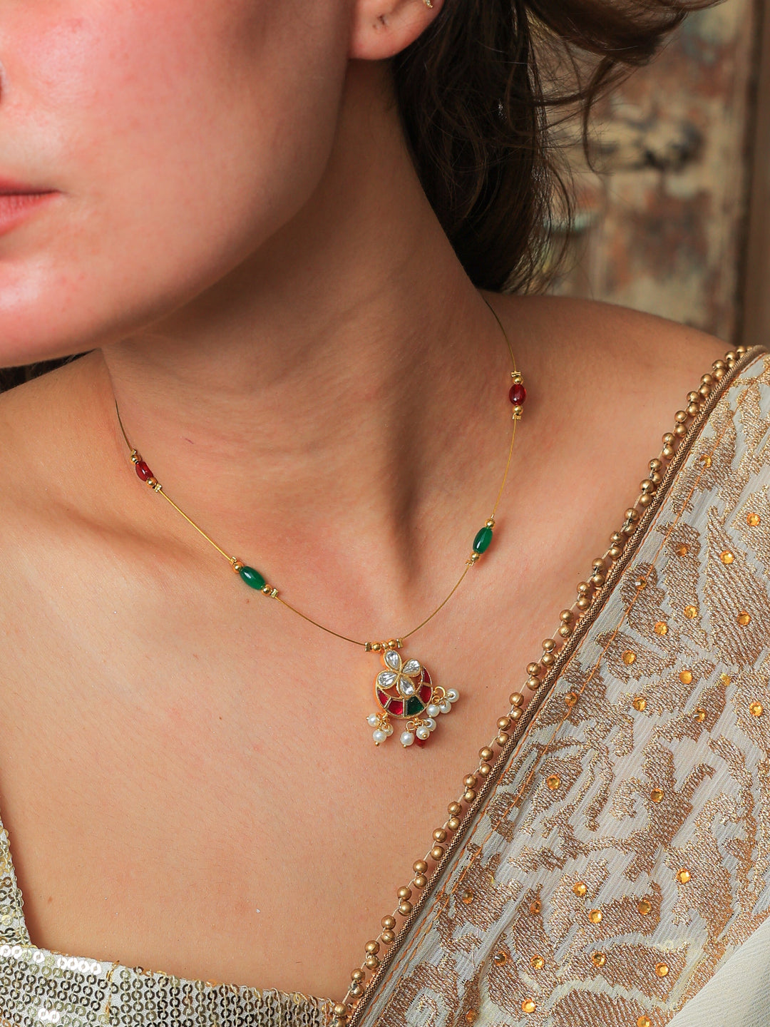 Chandrika Minimal kundan necklace | SHOBITAM