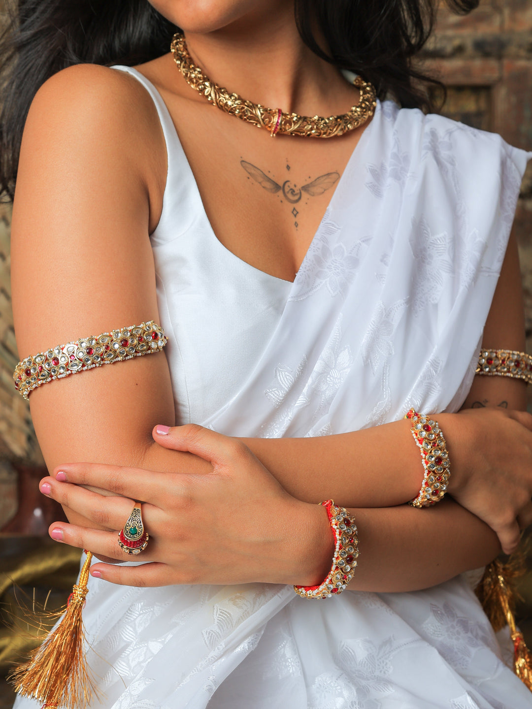 Padmani Flower design Red Pochi and Bajuband set | SHOBITAM