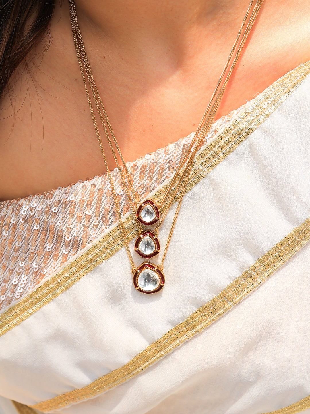 Ganak 3- layer kundan necklace set